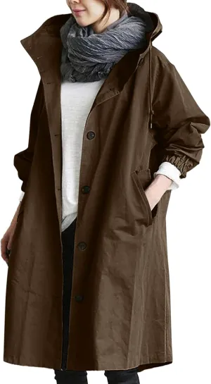 Women's Elegant Notched Collar Double Button Slim Long Wool Blend Pea Coat Jacket