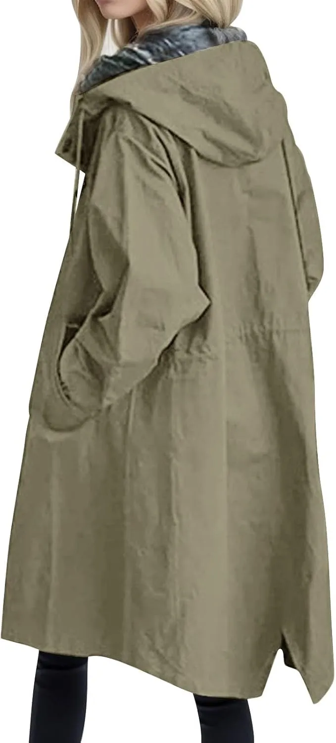 Women's Elegant Notched Collar Double Button Slim Long Wool Blend Pea Coat Jacket
