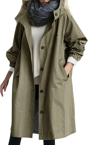 Women's Elegant Notched Collar Double Button Slim Long Wool Blend Pea Coat Jacket