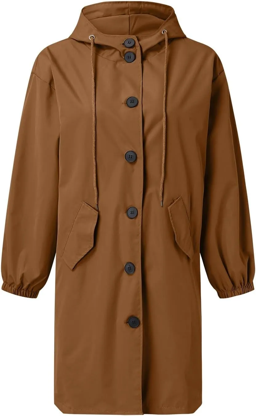 Women's Elegant Notched Collar Double Button Slim Long Wool Blend Pea Coat Jacket