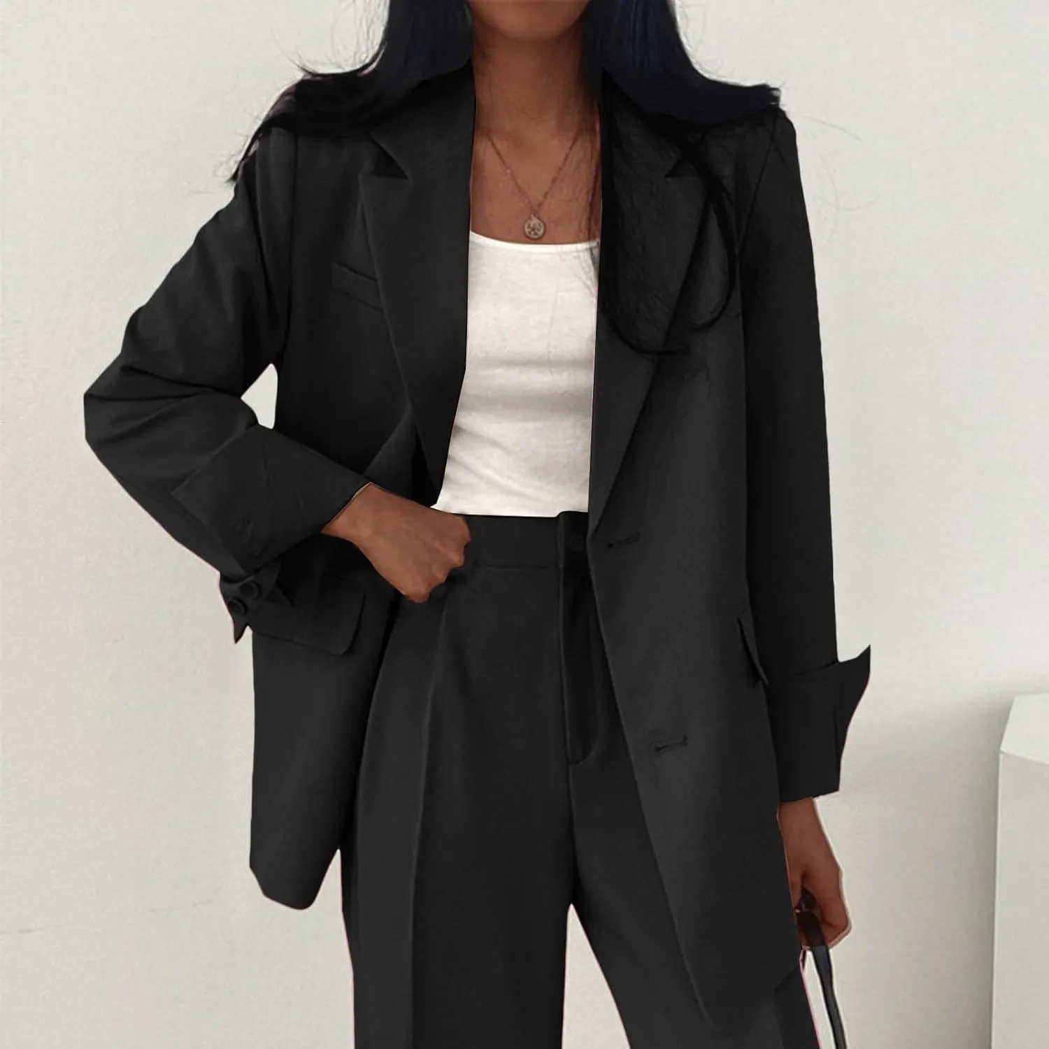 Womens Fashion 2024 Casual Blazers Long Sleeve Lapel Open Front Work Suit Jacket Office Blazer Jackets with Pockets