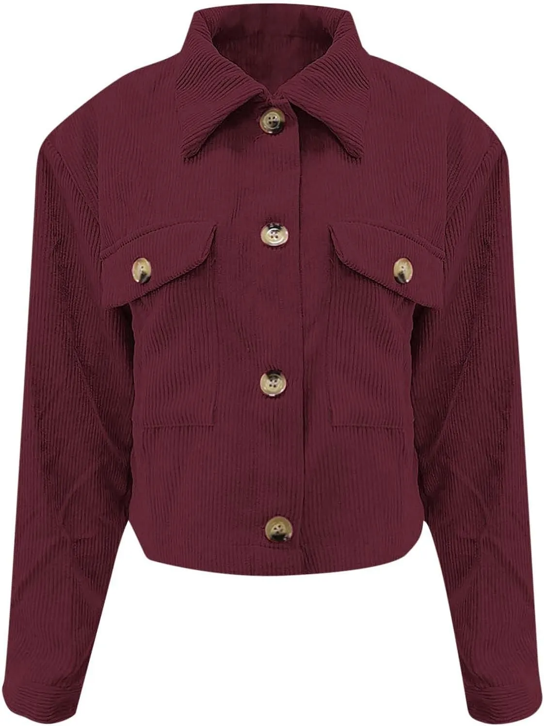 Womens Fashion Cropped Shackets Corduroy Button Down Crop Jackets Tops Long Sleeve Lapel Shirts Trendy Tops Jacket