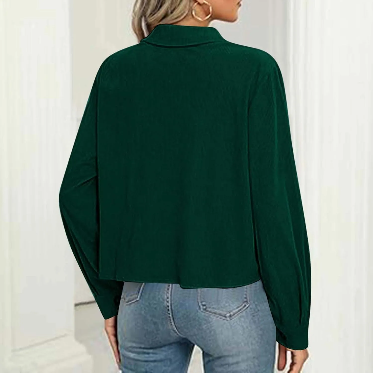 Womens Fashion Cropped Shackets Corduroy Button Down Crop Jackets Tops Long Sleeve Lapel Shirts Trendy Tops Jacket