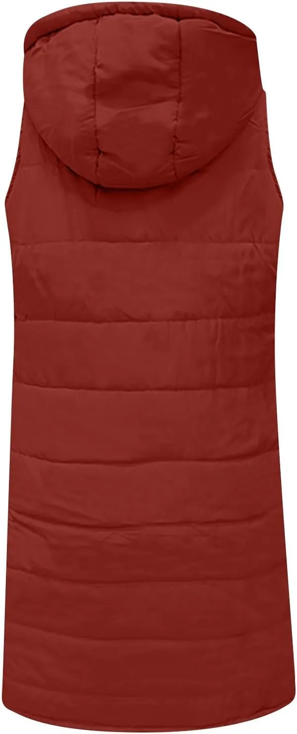 Womens Fashion Leisure Puffer Jacket Vest Classic Solid Sleeveless Gilet Plus Size Hooded Outwear 2024 Winter Coats
