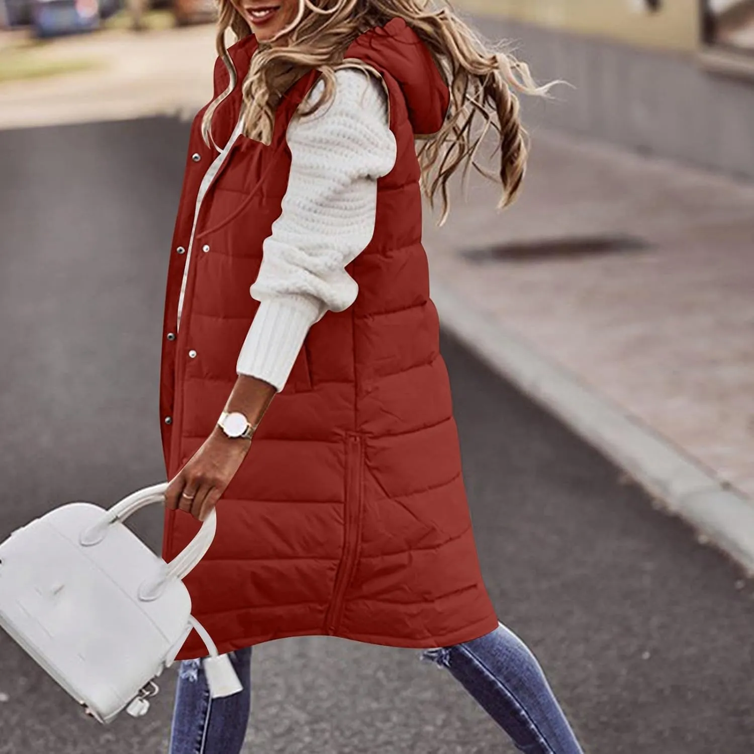 Womens Fashion Leisure Puffer Jacket Vest Classic Solid Sleeveless Gilet Plus Size Hooded Outwear 2024 Winter Coats