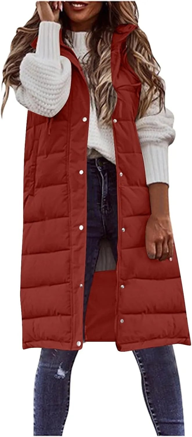 Womens Fashion Leisure Puffer Jacket Vest Classic Solid Sleeveless Gilet Plus Size Hooded Outwear 2024 Winter Coats