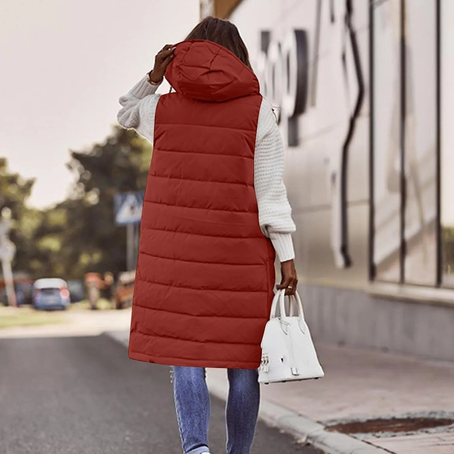 Womens Fashion Leisure Puffer Jacket Vest Classic Solid Sleeveless Gilet Plus Size Hooded Outwear 2024 Winter Coats