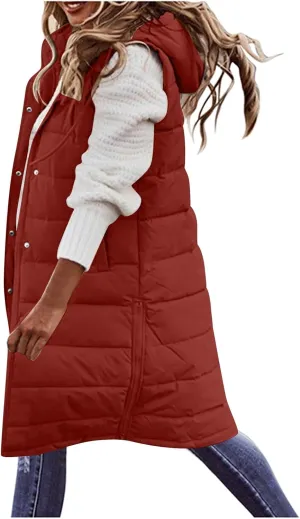 Womens Fashion Leisure Puffer Jacket Vest Classic Solid Sleeveless Gilet Plus Size Hooded Outwear 2024 Winter Coats