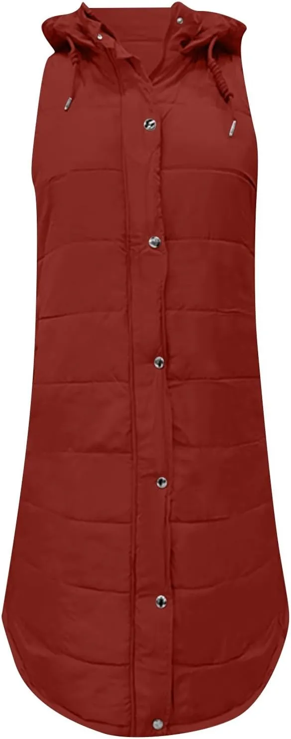Womens Fashion Leisure Puffer Jacket Vest Classic Solid Sleeveless Gilet Plus Size Hooded Outwear 2024 Winter Coats