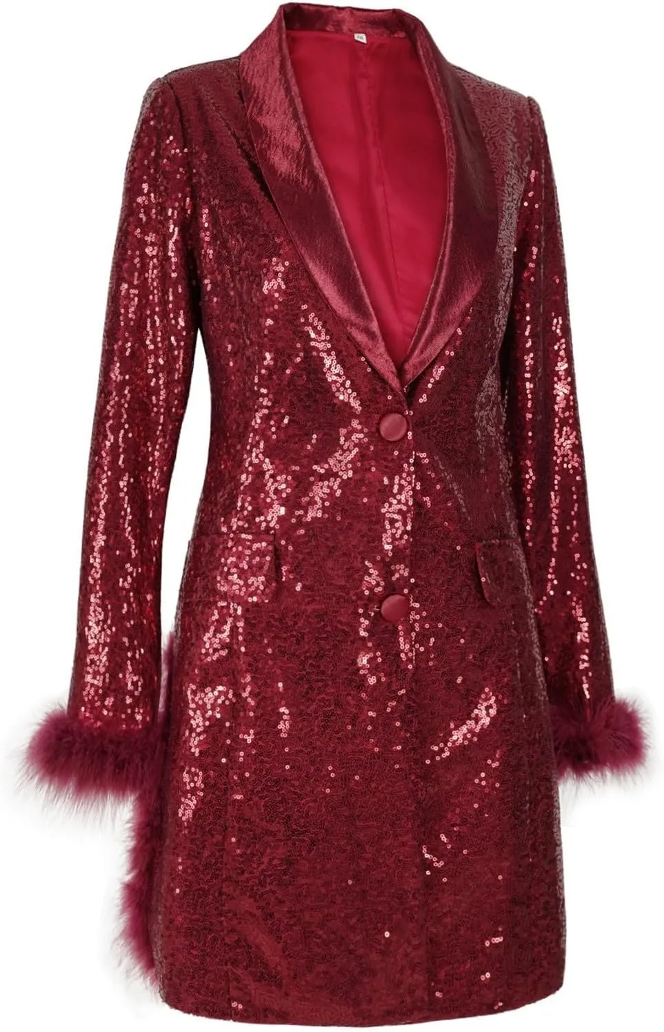 Women's Fashionable and Sexy Solid Color Deep V Long Sleeved Dress with Button Pockets Sequin Warm Winter Jackets