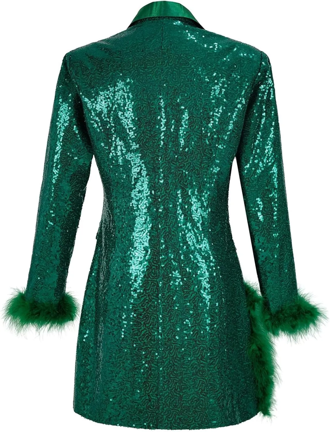 Women's Fashionable and Sexy Solid Color Deep V Long Sleeved Dress with Button Pockets Sequin Warm Winter Jackets