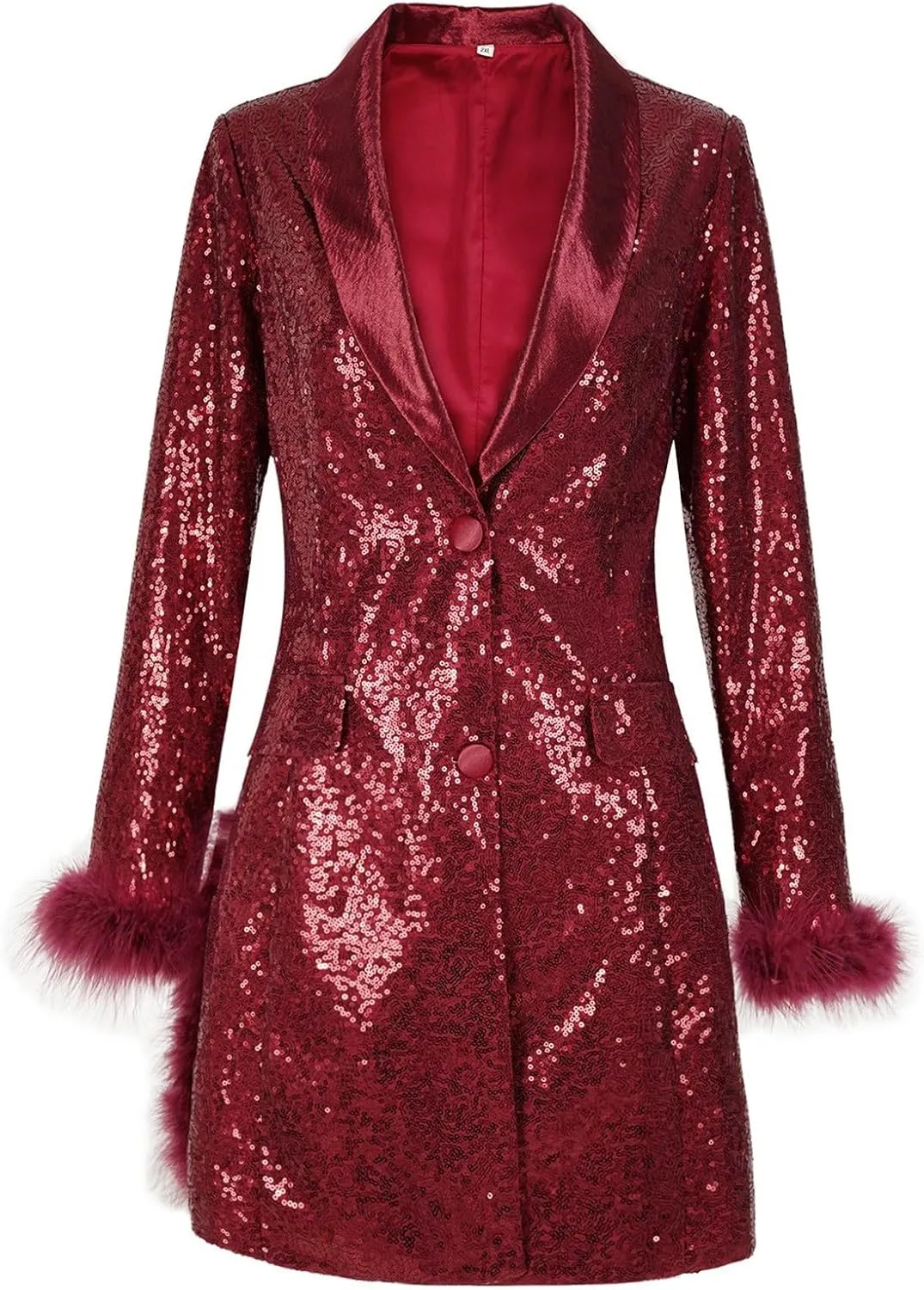 Women's Fashionable and Sexy Solid Color Deep V Long Sleeved Dress with Button Pockets Sequin Warm Winter Jackets