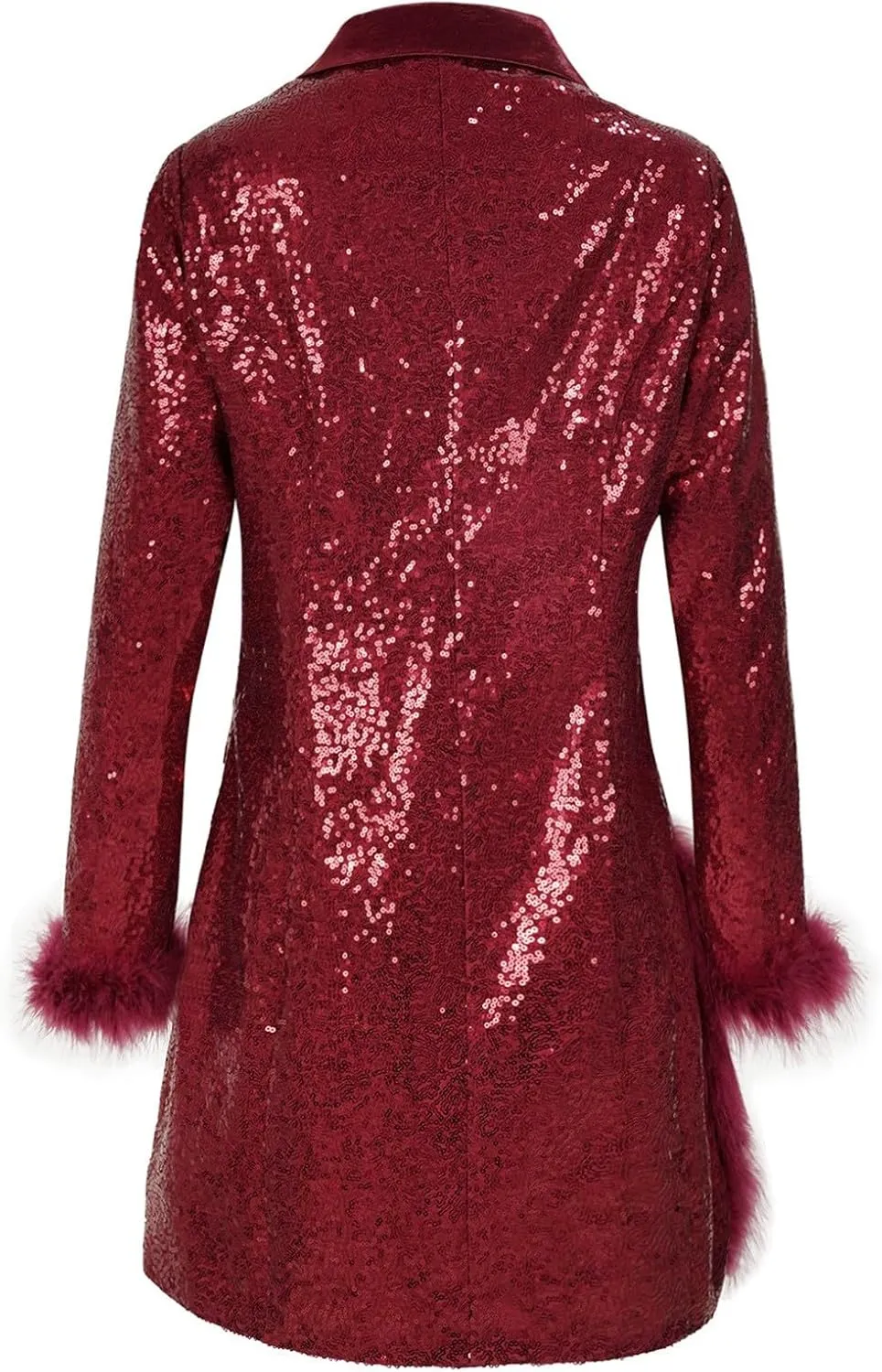 Women's Fashionable and Sexy Solid Color Deep V Long Sleeved Dress with Button Pockets Sequin Warm Winter Jackets