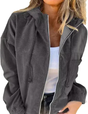 Women's Flannel Vintage Jackets Long Sleeve Solid Color Loose Fit Zip Up Outwear Fashion Streetwear Cardigans Jacket