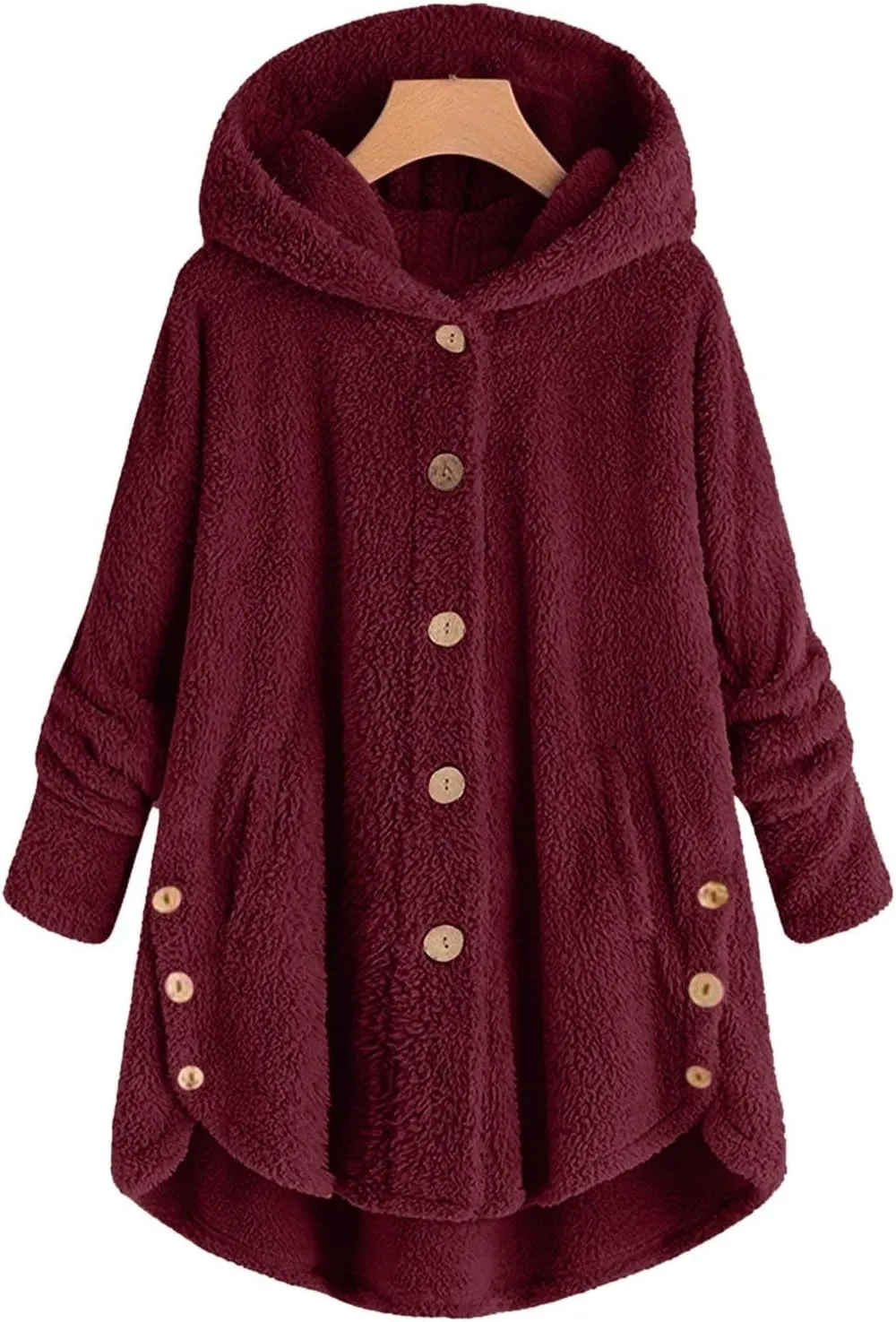 Women's Fleece Jackets Button Down Fuzzy Sherpa Lined Hooded Cardigans Jacket Casual Open Front Warm Plush Outwear