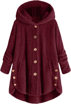 Women's Fleece Jackets Button Down Fuzzy Sherpa Lined Hooded Cardigans Jacket Casual Open Front Warm Plush Outwear