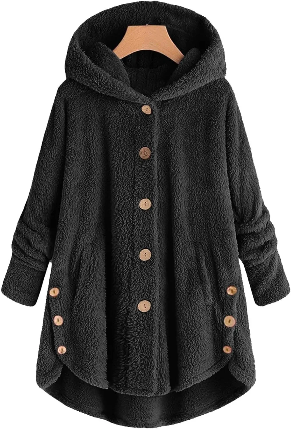Women's Fleece Jackets Button Down Fuzzy Sherpa Lined Hooded Cardigans Jacket Casual Open Front Warm Plush Outwear