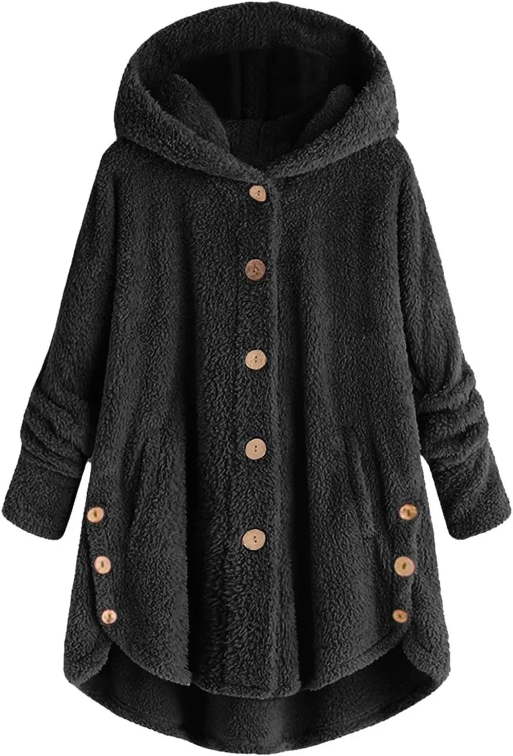 Women's Fleece Jackets Button Down Fuzzy Sherpa Lined Hooded Cardigans Jacket Casual Open Front Warm Plush Outwear