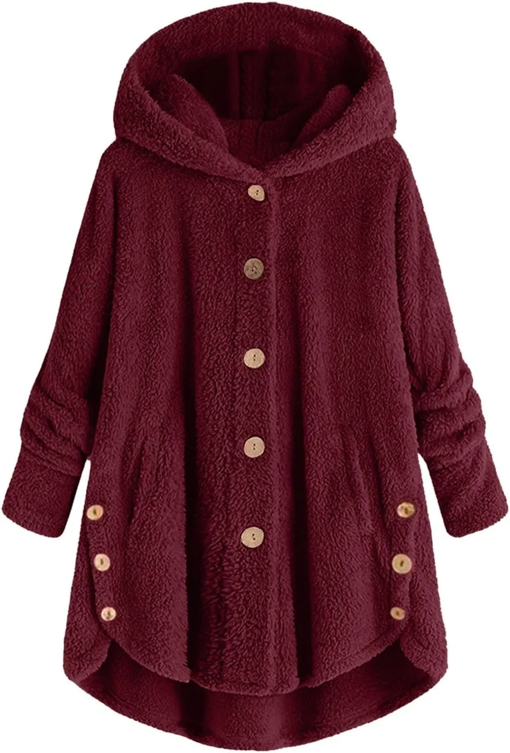 Women's Fleece Jackets Button Down Fuzzy Sherpa Lined Hooded Cardigans Jacket Casual Open Front Warm Plush Outwear