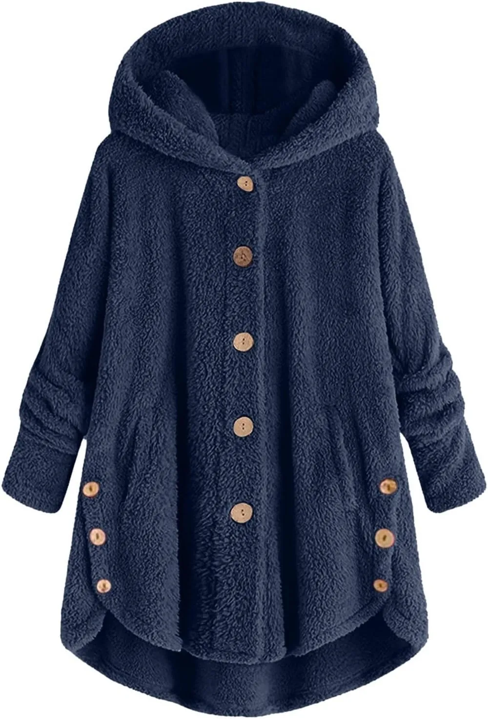 Women's Fleece Jackets Button Down Fuzzy Sherpa Lined Hooded Cardigans Jacket Casual Open Front Warm Plush Outwear