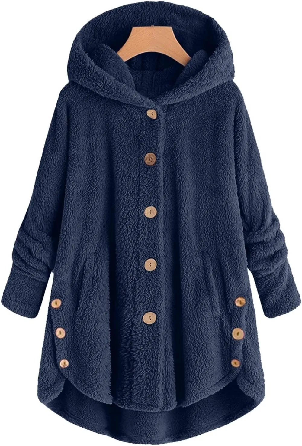 Women's Fleece Jackets Button Down Fuzzy Sherpa Lined Hooded Cardigans Jacket Casual Open Front Warm Plush Outwear