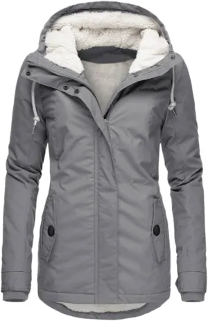Women's Fleece Jackets Thickened Sherpa Lined Warm Winter Jacket Full Zip Up Slim Fit Solid Color Hooded Tops Outwear