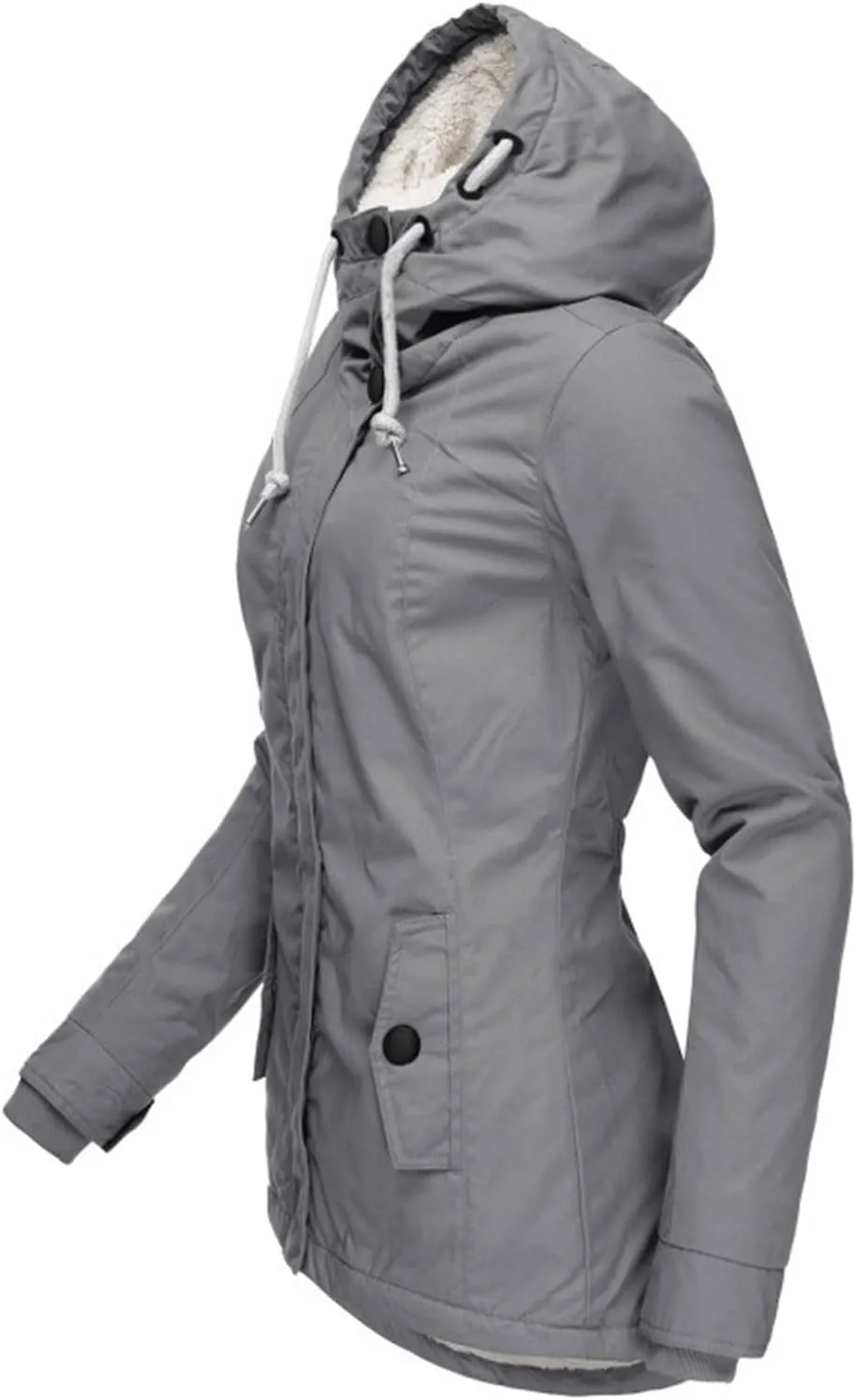 Women's Fleece Jackets Thickened Sherpa Lined Warm Winter Jacket Full Zip Up Slim Fit Solid Color Hooded Tops Outwear