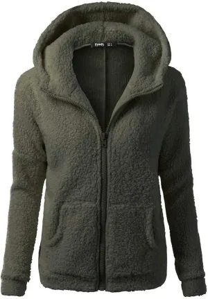 Womens Fuzzy Fleece Jacket Sherpa Lined Slim Fit Zip Up Hooded Sweatshirts Long Sleeve Warm Winter Cardigans Jackets