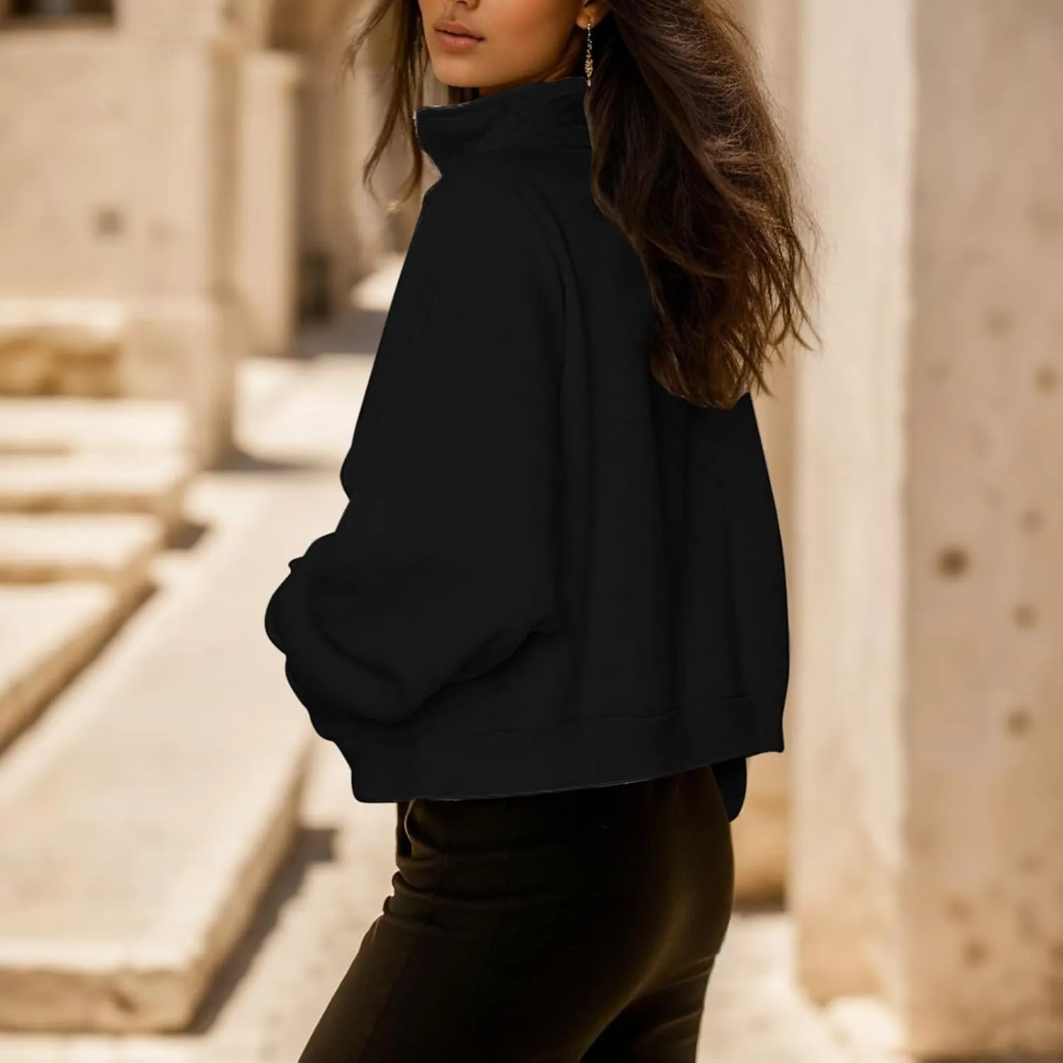 Women's High Neck Half Zip Sweatshirts Oversized Casual Long Sleeve Quarter Zip Pullover 2024 Fall Outfits