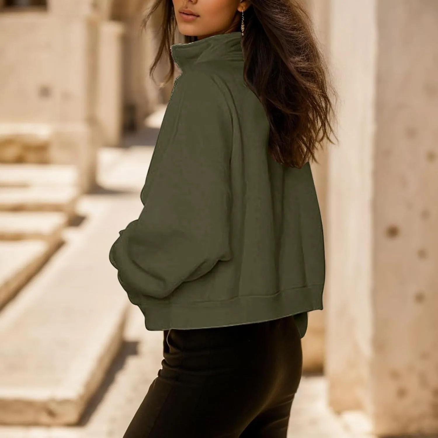 Women's High Neck Half Zip Sweatshirts Oversized Casual Long Sleeve Quarter Zip Pullover 2024 Fall Outfits