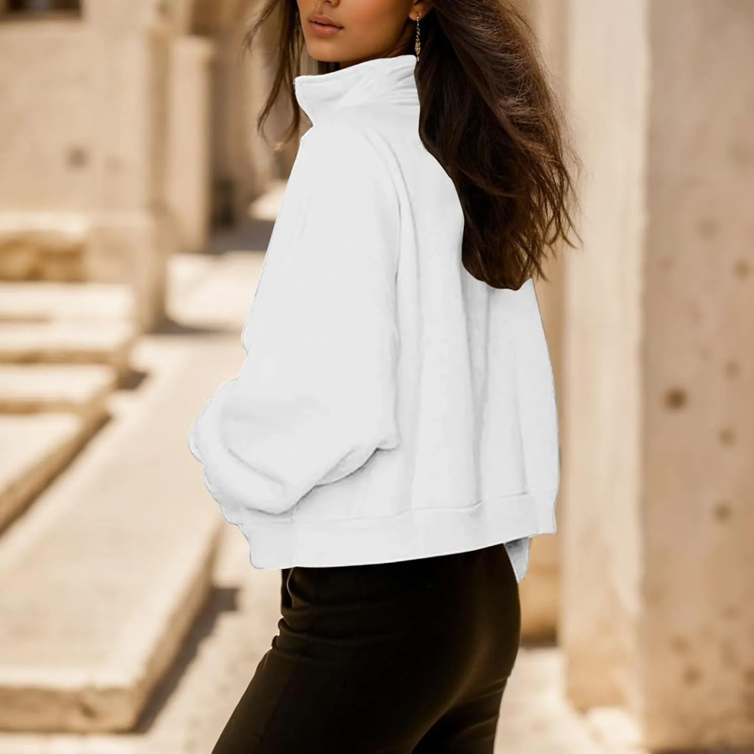 Women's High Neck Half Zip Sweatshirts Oversized Casual Long Sleeve Quarter Zip Pullover 2024 Fall Outfits