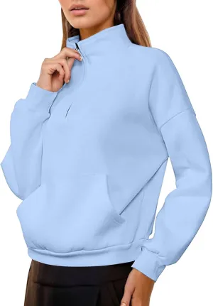 Women's High Neck Half Zip Sweatshirts Oversized Casual Long Sleeve Quarter Zip Pullover 2024 Fall Outfits