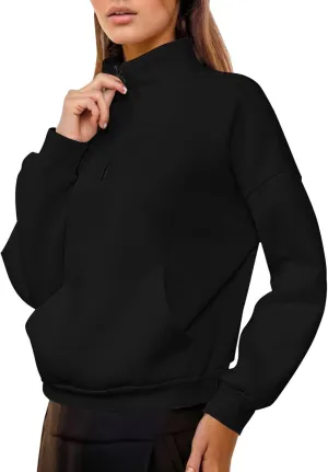 Women's High Neck Half Zip Sweatshirts Oversized Casual Long Sleeve Quarter Zip Pullover 2024 Fall Outfits