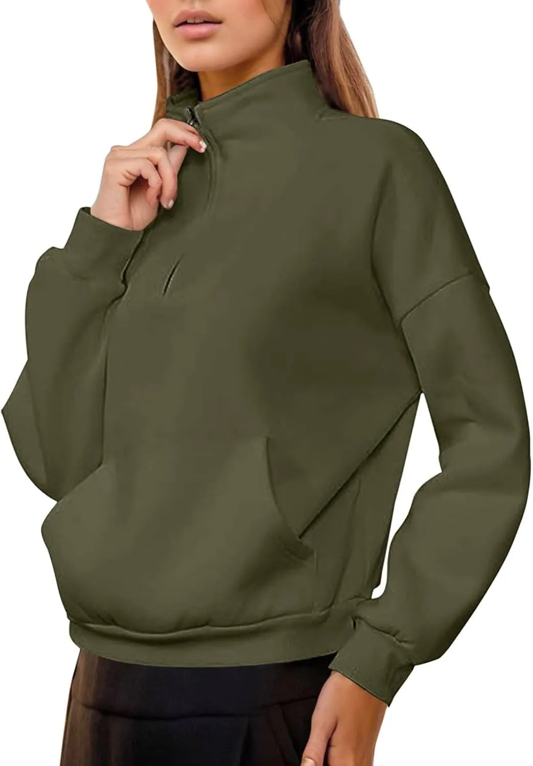 Women's High Neck Half Zip Sweatshirts Oversized Casual Long Sleeve Quarter Zip Pullover 2024 Fall Outfits
