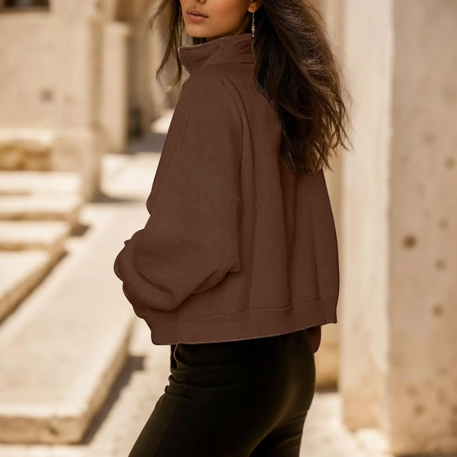 Women's High Neck Half Zip Sweatshirts Oversized Casual Long Sleeve Quarter Zip Pullover 2024 Fall Outfits