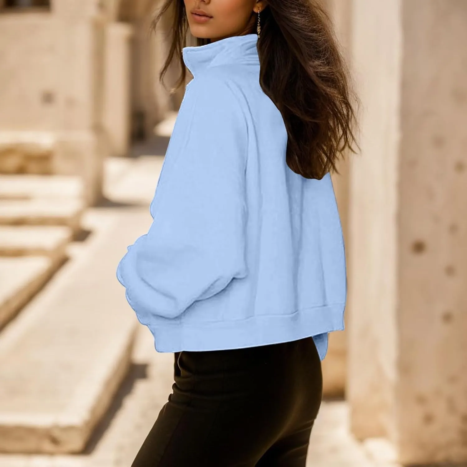 Women's High Neck Half Zip Sweatshirts Oversized Casual Long Sleeve Quarter Zip Pullover 2024 Fall Outfits