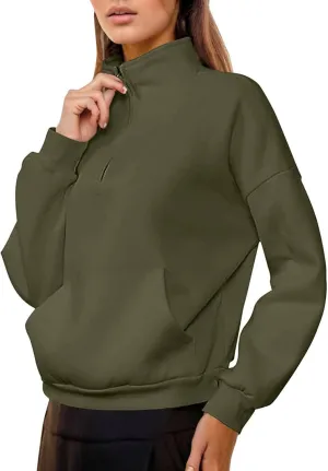 Women's High Neck Half Zip Sweatshirts Oversized Casual Long Sleeve Quarter Zip Pullover 2024 Fall Outfits
