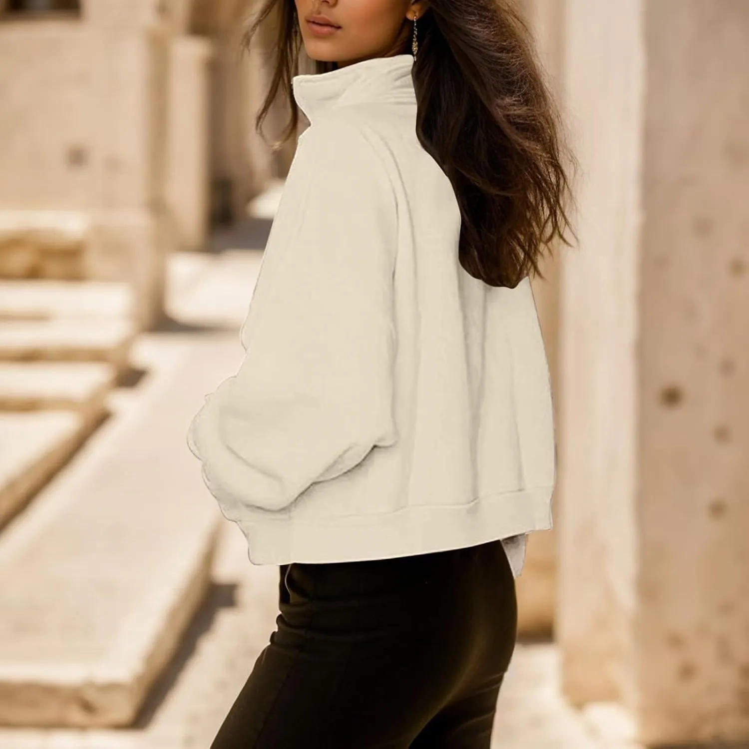 Women's High Neck Half Zip Sweatshirts Oversized Casual Long Sleeve Quarter Zip Pullover 2024 Fall Outfits