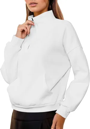 Womens High Neck Half Zip Sweatshirts Oversized Long Sleeve Quarter Zip Pullover Trendy 2024 Fall Outfits
