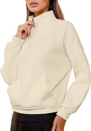 Womens High Neck Half Zip Sweatshirts Oversized Long Sleeve Quarter Zip Pullover Trendy 2024 Fall Outfits