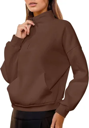 Womens High Neck Half Zip Sweatshirts Oversized Long Sleeve Quarter Zip Pullover Trendy 2024 Fall Outfits