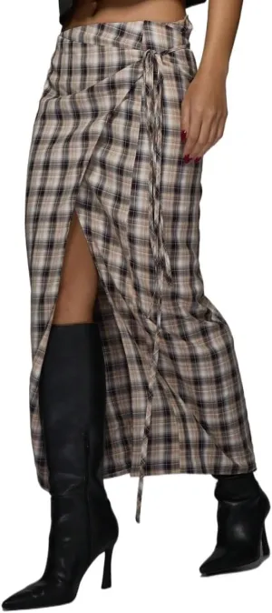 Women's Maxi Skirt Summer Midi High Waist Checked Wrap Around Skirt