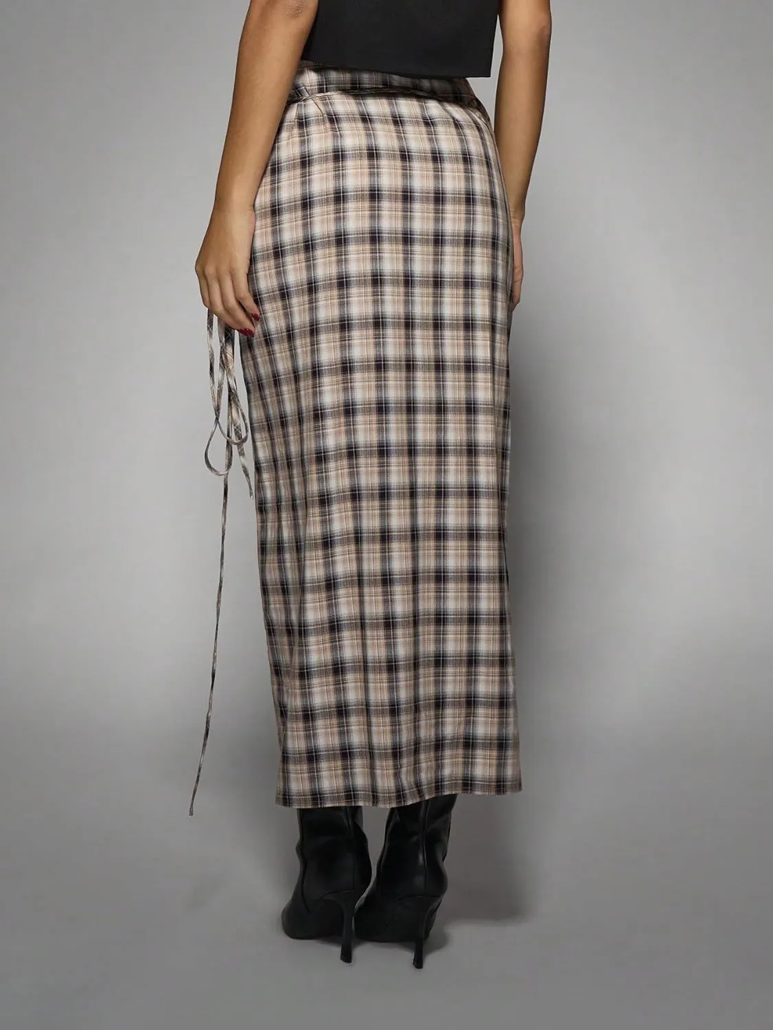 Women's Maxi Skirt Summer Midi High Waist Checked Wrap Around Skirt