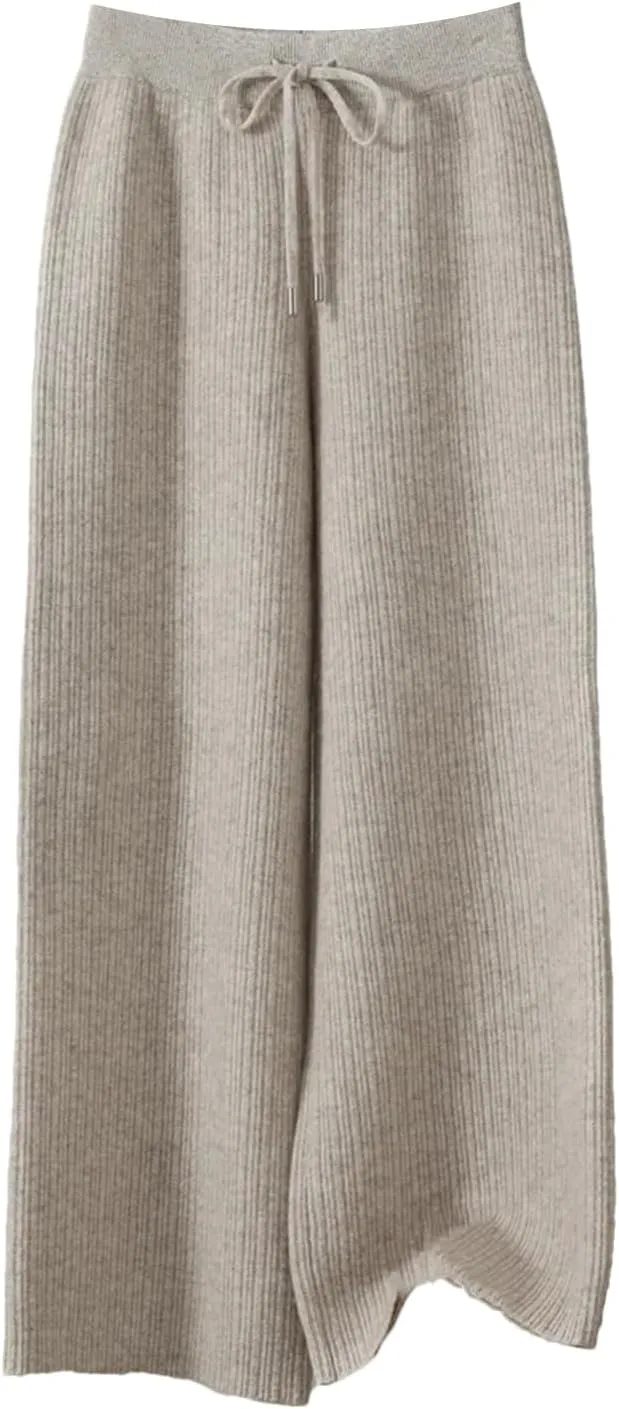 Women’s Merino Wool Jacquard Knit Wide-Leg Pants Year-Round Minimalist Casual Trousers