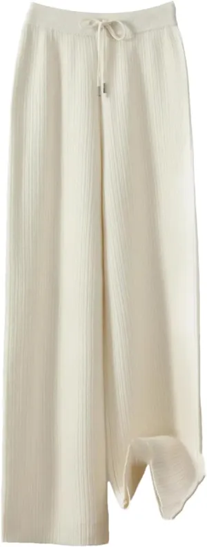 Women’s Merino Wool Jacquard Knit Wide-Leg Pants Year-Round Minimalist Casual Trousers