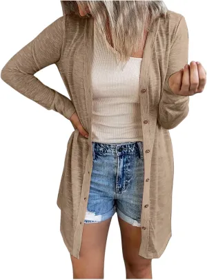 Womens Open Front Lightweight Cardigan Long Sleeve Button Down Loose Outwear Soft Drape Open Front Fall Clothes S-2XL