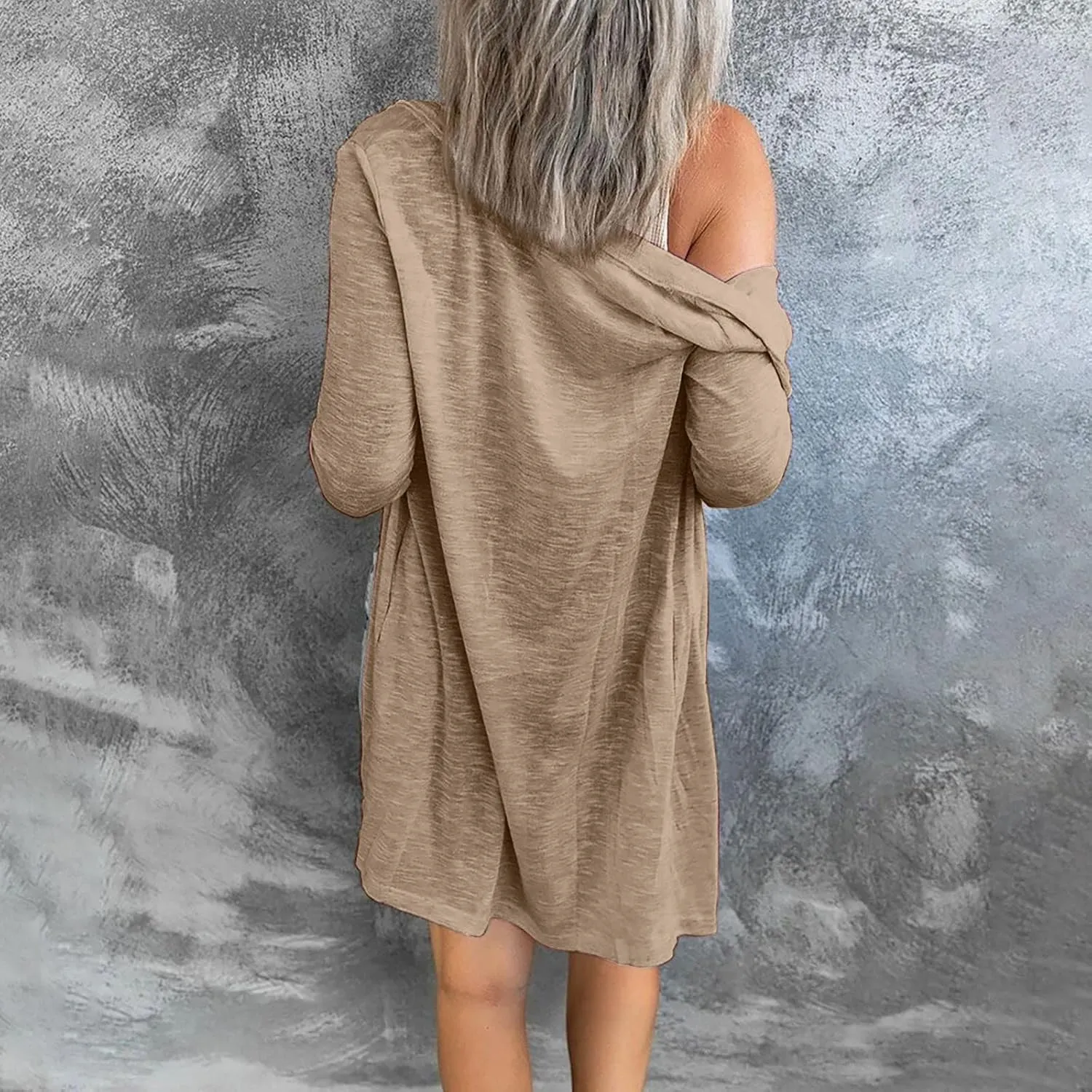 Womens Open Front Lightweight Cardigan Long Sleeve Button Down Loose Outwear Soft Drape Open Front Fall Clothes S-2XL