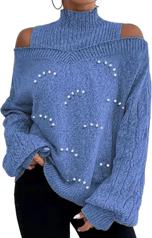 Women's Oversized Turtleneck Long Sleeve Fuzzy Knit Casual Chunky Warm 2024 Fall Pullover Pullover Sweaters for