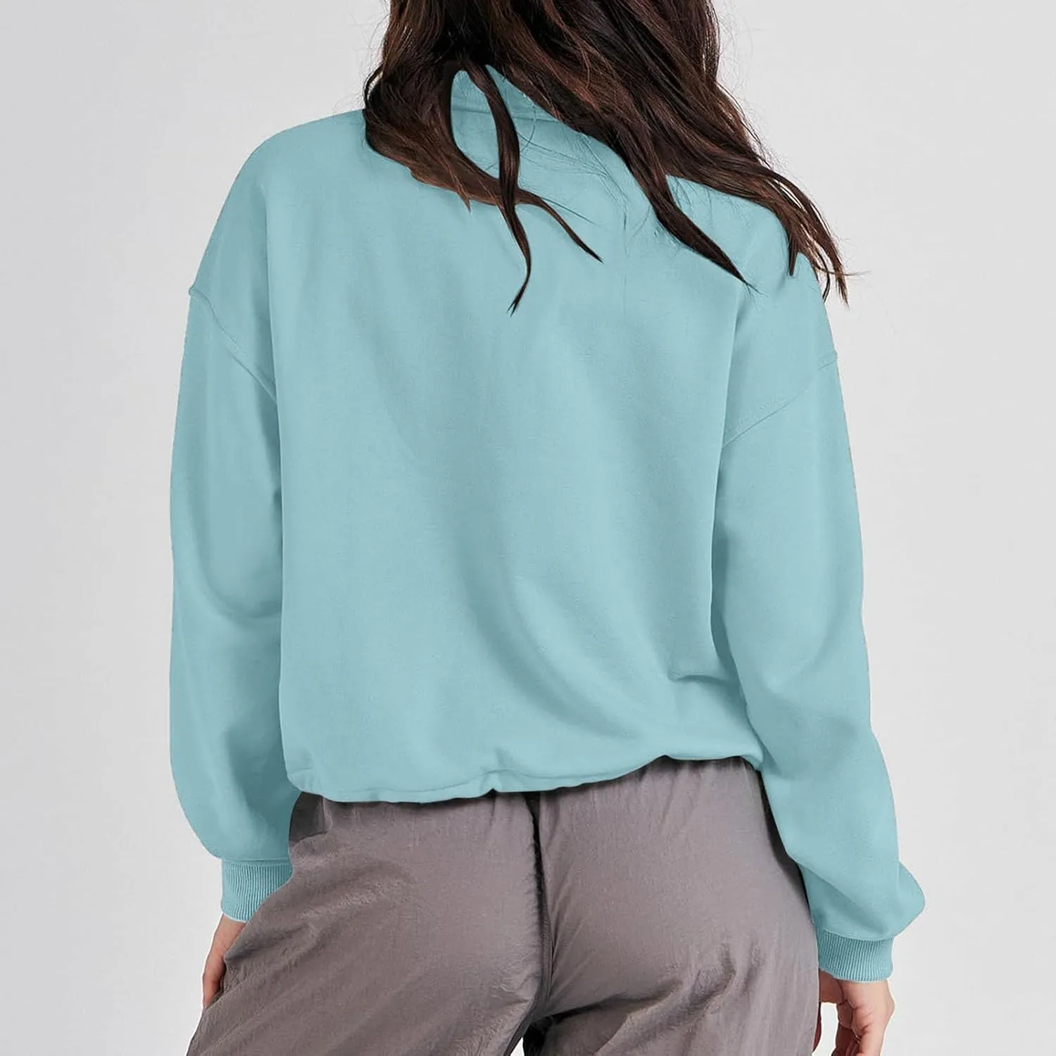 Womens Quarter Zip Pullover High Neck Sweatshirt Cropped Fleece Lined Long Sleeve Casual Tops Fall Winter Clothes