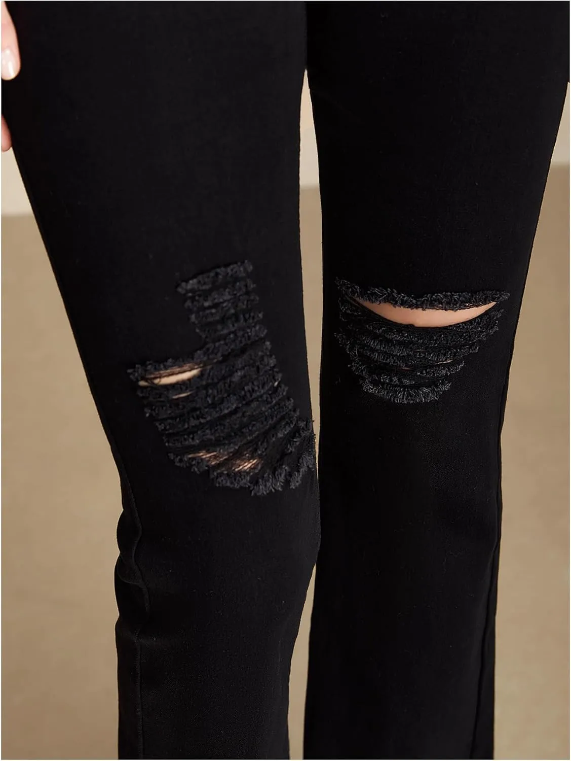 Women's Ripped Flare Jeans High Waisted Raw Hem Dressy Casual Denim Pants